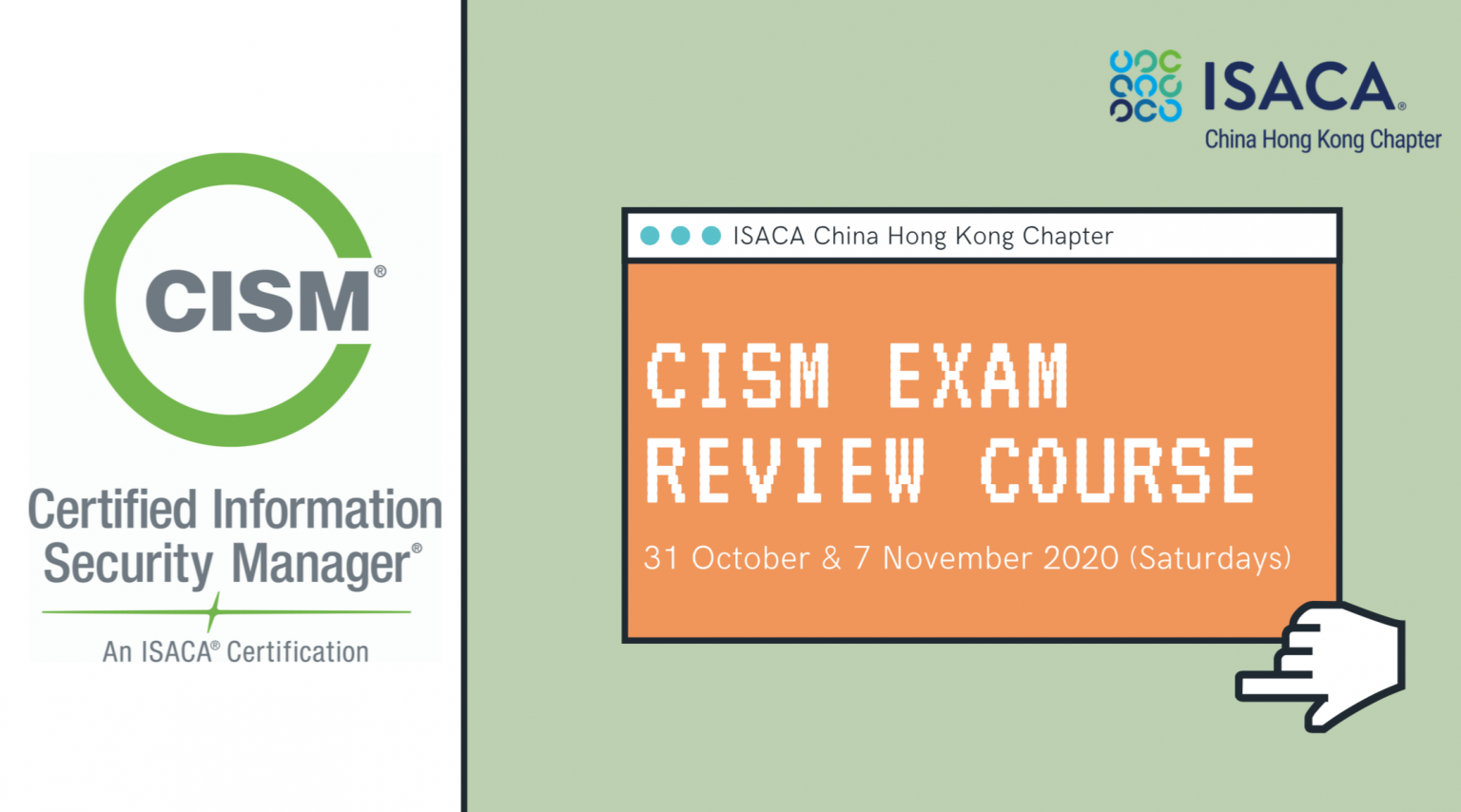 Online CISM Exam Review Course on 31 October & 7 November 2020 ISACA